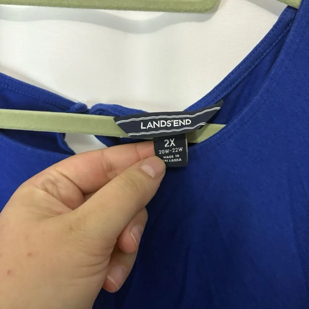 Lands' End Blue Short Sleeve Chiffon-Back Blouse Womens 2X 20W-22W Cobalt Blue - Picture 5 of 7